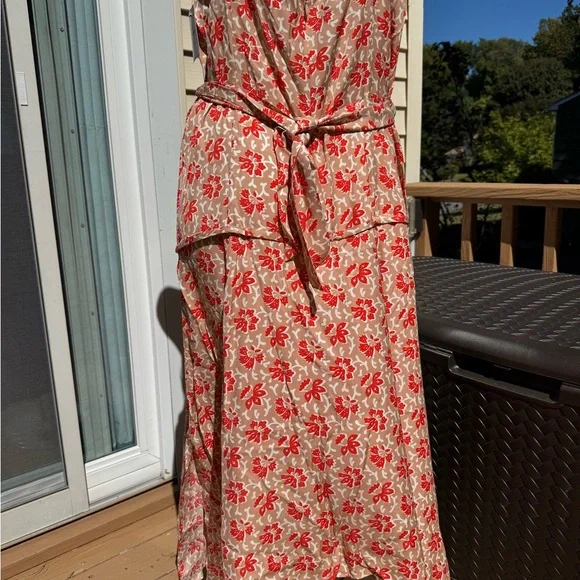 Joie Red Orange Cream Floral Midi Halter Dress size OX Large POSSIBLY Plus Size - Picture 7 of 13